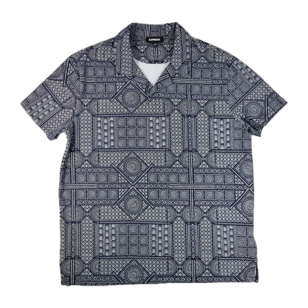 Express men's navy white geometric button-up."
